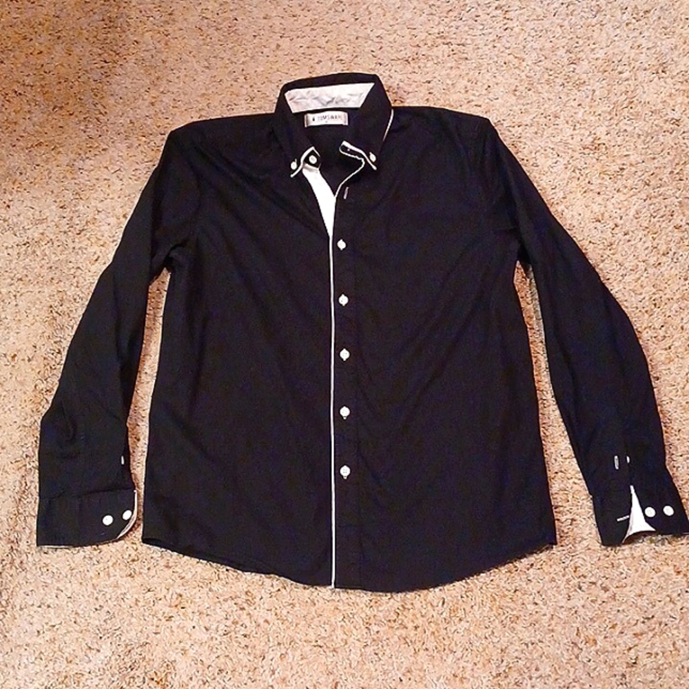 Tomsware Black and White Piping Button Down Dress Shirt